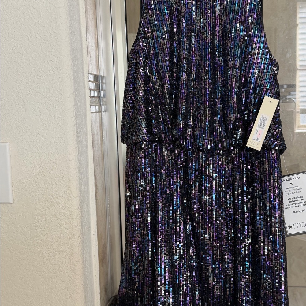 Eliza J Sparkling Black and Purple Midi Dress